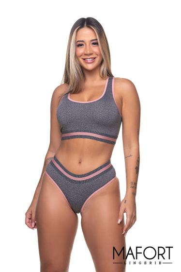 Imagem de Conjunto Fitness Top Nadador com Calcinha Tanga Ginástica Academia Sutia Sem Bojo