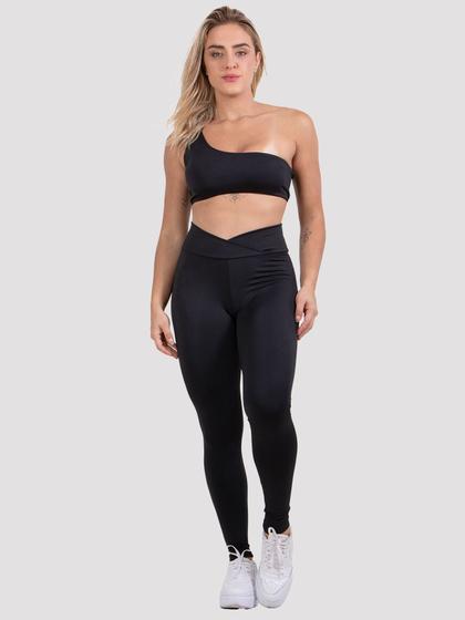 Imagem de Conjunto Fitness Top Um Ombro Só e Calça Legging Transpassada Suplex Treino Academia RLC Modas