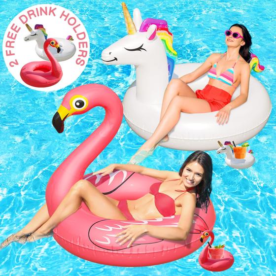 Imagem de Conjunto flutuante de piscina JAMBO Unicorn and Flamingo com porta-bebidas