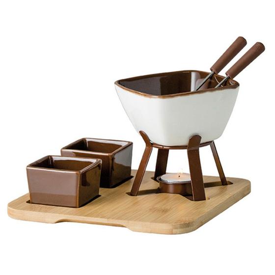 Conjunto Fondue 8 Peças Cerâmica Suporte Queijo Chocolate Hauskraft