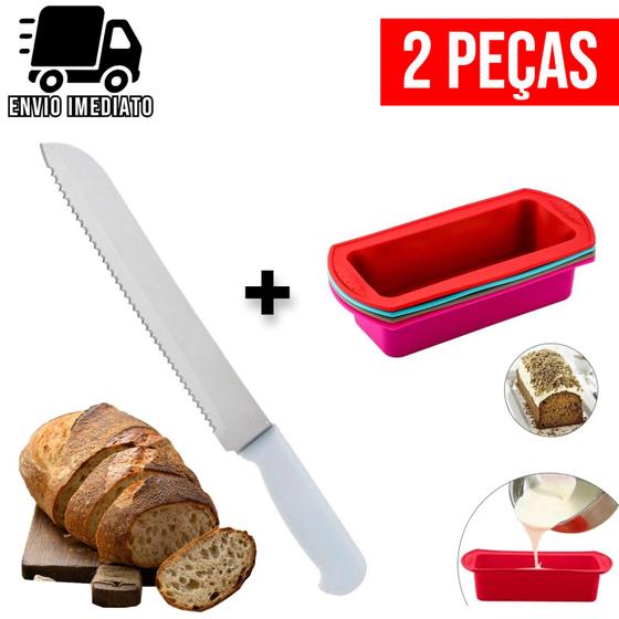 Imagem de Conjunto Forma de Pão de Silicone e Faca de Pão Aço Inoxidável Forma de Bolo e Facas para Cozinha Profissional