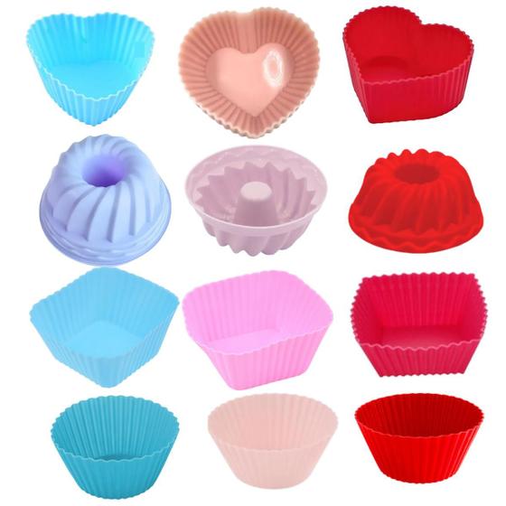 Imagem de Conjunto Forminhas de Silicone para Pão de Queijo Cupcake Petit Gateau Doces