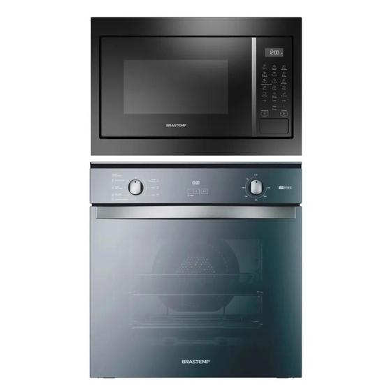 Imagem de Conjunto Forno de Embutir Elétrico 84 Litros Brastemp + Micro-ondas de Embutir 32 Litros Brastemp - Inox e Preto / "220V"