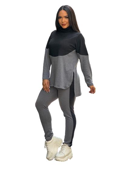 Imagem de Conjunto Frio Blusa Calça Com Gola Feminino Elegante Agasalho Lanzinha Inverno Fresquinho Achonchegante Confortavel 3102