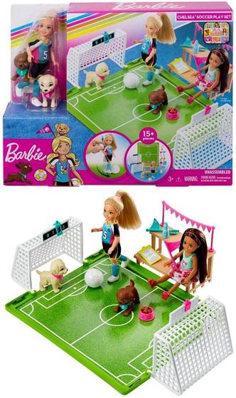 Imagem de Conjunto Futebol Filhotes Pets Cachorros Cachorrinhos Acessórios Boneca Chelsea Irmã Barbie - Mattel