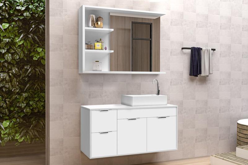 Conjunto Gabinete Banheiro c/ Espelheira - CJ Turin 80 Cm Menor preço em Conjunto Gabinete Banheiro c/ Espelheira - CJ Turin 80 Cm