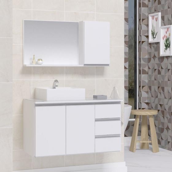 Imagem de Conjunto gabinete banheiro completo prisma 80cm branco inteiro