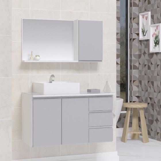 Imagem de Conjunto gabinete banheiro completo prisma 80cm madeirado/cinza