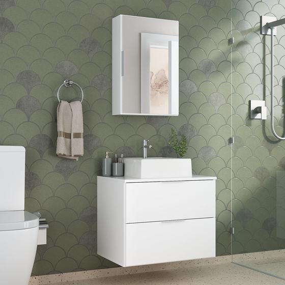 Imagem de Conjunto Gabinete Banheiro RUBI 60cm - Gabinete + Cuba + Espelheira - Branco Inteiro