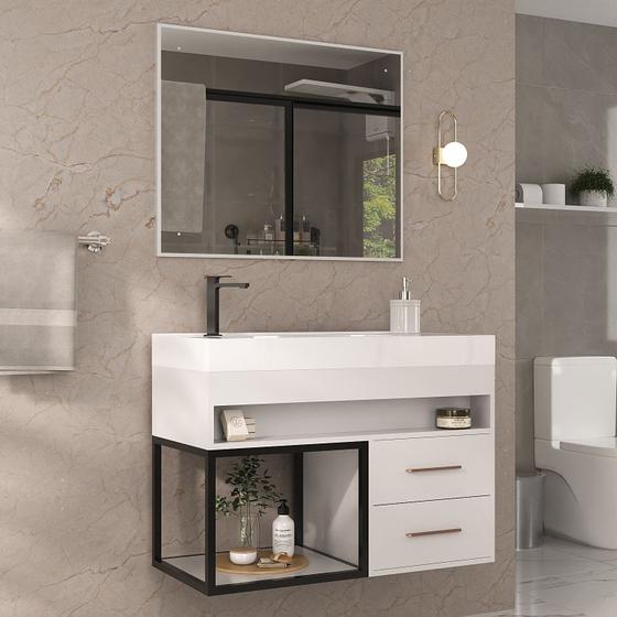 Imagem de Conjunto Gabinete para Banheiro com Espelheira New 80