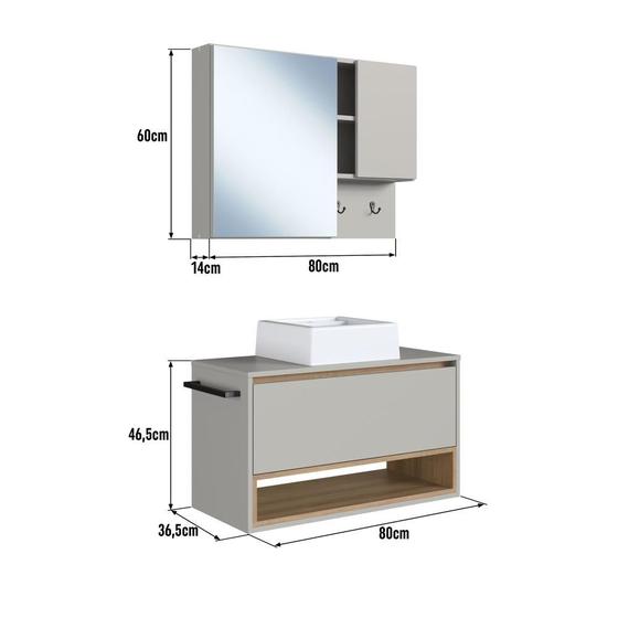 Imagem de Conjunto Gabinete para banheiro com nicho 1 porta e cuba Armário de Banheiro com espelho 2 portas