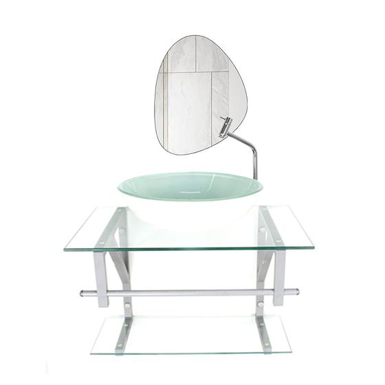 Imagem de Conjunto Gabinete Vidro Banheiro 60cm Com Espelho Orgânico Moderno