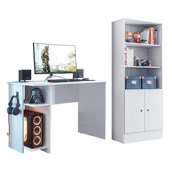 Imagem de Conjunto Gamer Armário 2 Portas e Mesa para Computador 3875 Branco - Qmovi