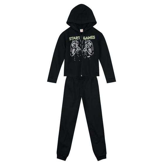 Imagem de Conjunto Gamer Com Capuz Infantil Menino Preto Brandili