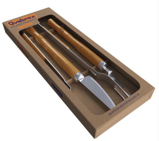 Imagem de Conjunto Garfo Faca e Pegador  aço inox 430 Qualinox 0559 churrasco carne grelha