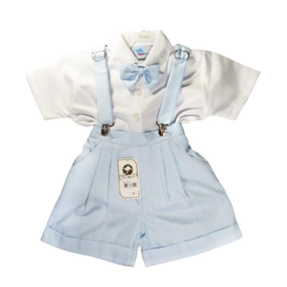 Imagem de Conjunto Gravata e Suspensório Batizado Bebê Menino Branco Azul