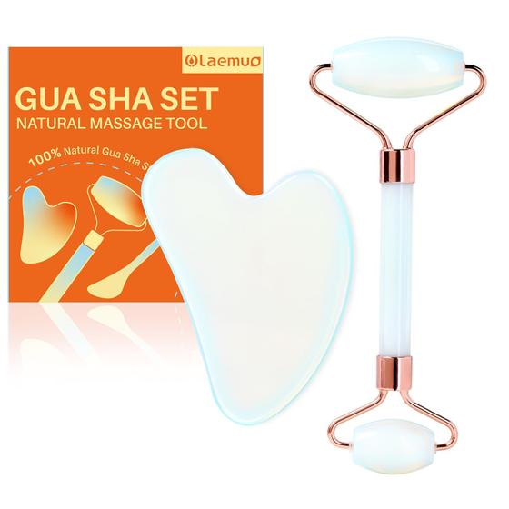 Imagem de Conjunto Gua Sha e Face Roller Olaemuo Opal para reduzir o inchaço