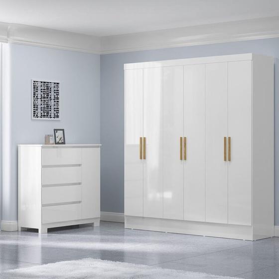 Imagem de Conjunto Guarda-roupa 6 Portas Gliese com Cômoda 1 Porta 4 Gavetas Vega