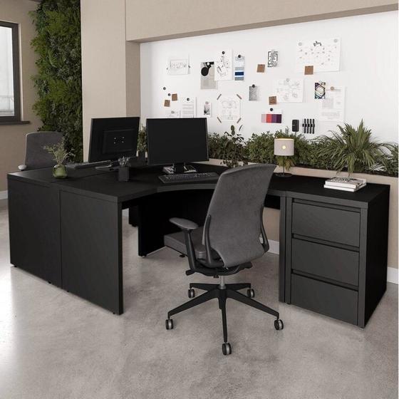 Imagem de Conjunto Home Office 1 Mesa em L 1 Mesa 135cm 1 Gaveteiro Ficus Cabecasa Madeiramadeira