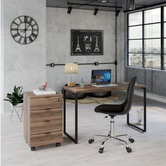 Imagem de Conjunto Home Office 2 Peças com 1 Escrivaninha e 1 Gaveteiro 4 Gavetas Kuadra Compace