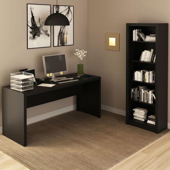 Imagem de Conjunto Home Office 2 Peças com 1 Mesa e 1 Estante Preto -  Pnr Móveis