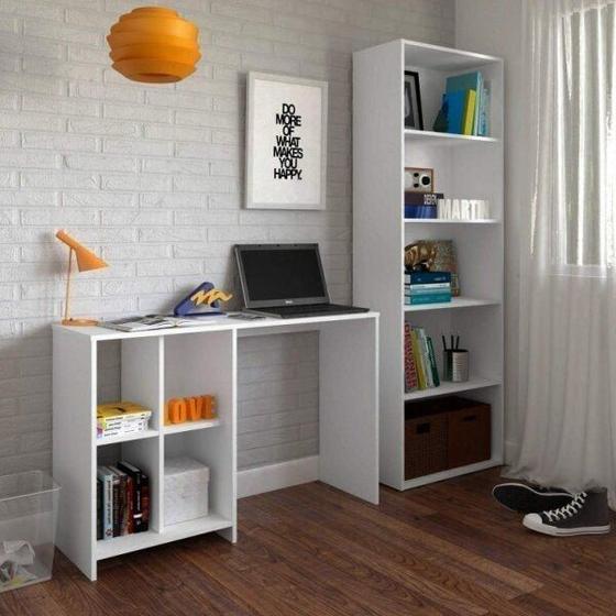 Imagem de Conjunto Home Office 2 Peças Escrivaninha com Estante Espresso Móveis
