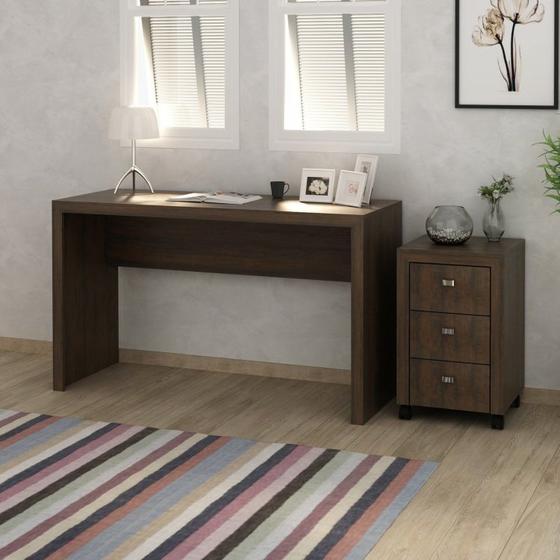 Imagem de Conjunto Home Office 2 Peças Escrivaninha com Gaveteiro 3 Gavetas Espresso Móveis