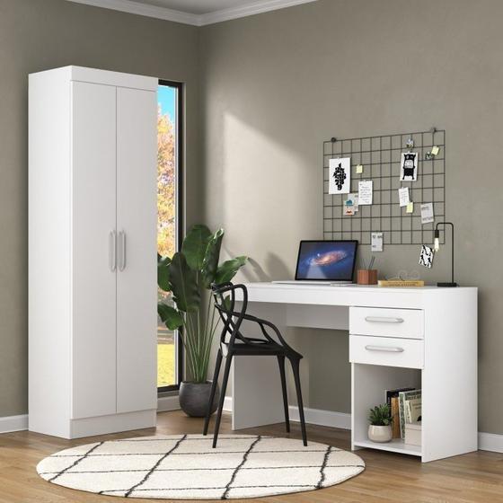 Menor preço em Conjunto Home Office 2 Peças, Escrivaninha e Armário 2 Portas Decibal