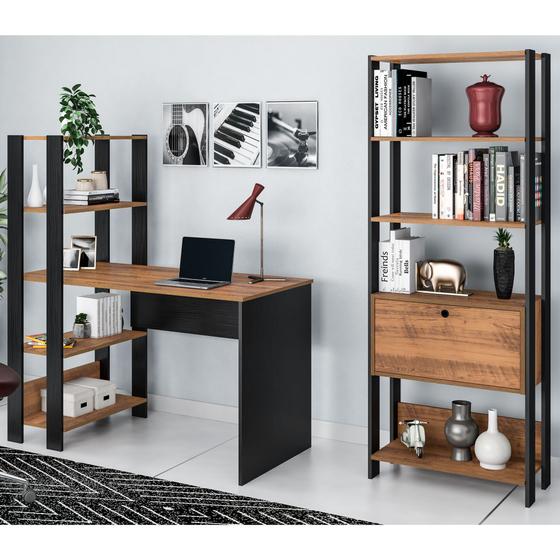 Conjunto Home Office 2 Peças Escrivaninha Match e Estante Artely Pinho/Preto é boa?