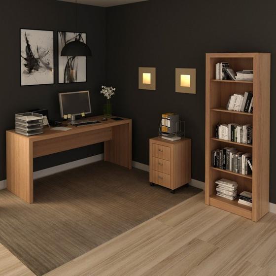 Imagem de Conjunto Home Office 3 Peças com 1 Mesa para Escritório 1 Estante 1 Gaveteiro Espresso Móveis