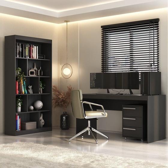Imagem de Conjunto Home Office 3 Peças Escrivaninha 150cm com Gaveteiro e Estante Espresso Móveis