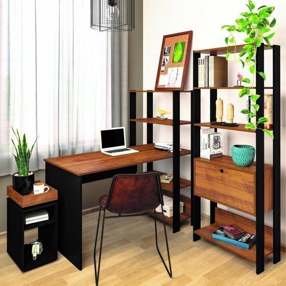 Imagem de Conjunto Home Office 3 Peças Escrivaninha Match, Estante e Mesa Lateral Artely