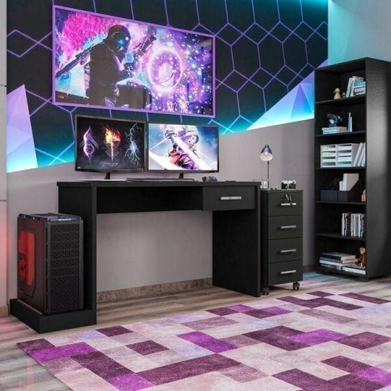 Conjunto Home Office 3 Peças Mesa Gamer, Gaveteiro e Estante Móveis Leão Menor preço em Conjunto Home Office 3 Peças Mesa Gamer, Gaveteiro e Estante Móveis Leão