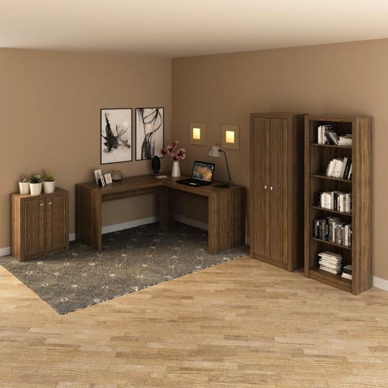 Imagem de Conjunto Home Office 4 Peças 1 Escrivaninha em L 1 Estante 1 Armário 1 Balcão Espresso Móveis
