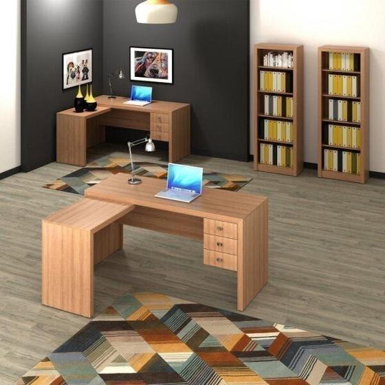 Imagem de Conjunto Home Office 4 Peças 2 Escrivaninhas em L e 2 Estantes Tecno Mobili