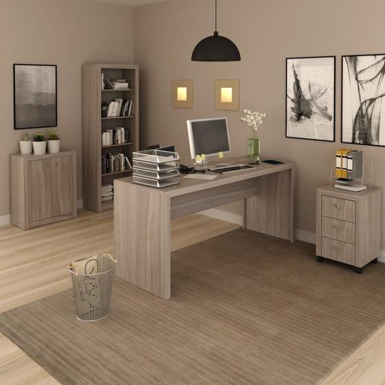 Imagem de Conjunto Home Office 4 Peças com 1 Mesa 1 Balcão 1 Estante 1 Gaveteiro Espresso Móveis