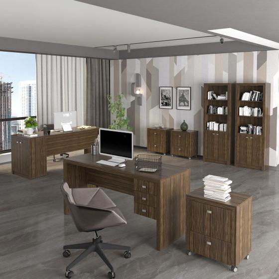 Imagem de Conjunto Home Office 8 Peças com 2 Mesas, 3 Gaveteiros, 2 Estantes e 1 Balcão Espresso Móveis