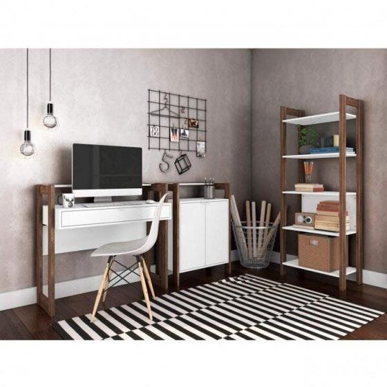 Conjunto Home Office com Escrivaninha, Armário Baixo 2 Portas e Armário Alto 5 Prateleiras Espresso - Espresso Móveis Imagem de Conjunto Home Office com Escrivaninha, Armário Baixo 2 Portas e Armário Alto 5 Prateleiras Espresso