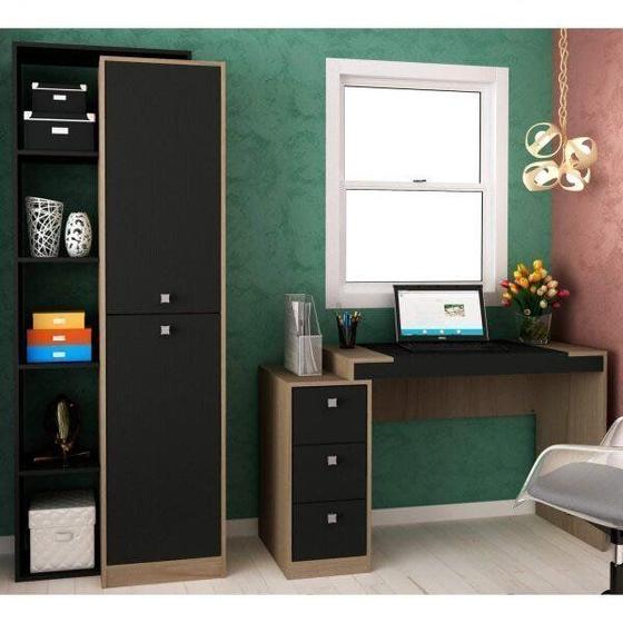 Imagem de Conjunto Home Office com Escrivaninha e Armário 2 Portas Móveis