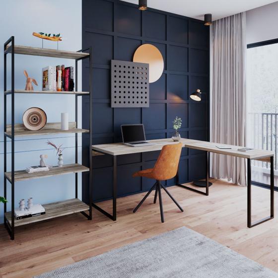 Imagem de Conjunto Home Office Estilo Industrial 2 Peças Rush Carvalho - Pnr Móveis