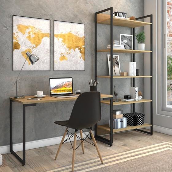 Conjunto Home Office Industrial 2 Peças 1 Escrivaninha e 1 Estante Porto FitMobel Amadeirado/Preto é boa?