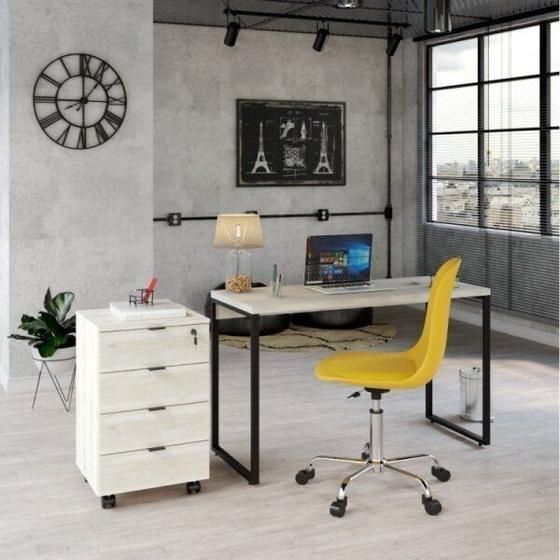 Imagem de Conjunto Home Office Industrial 2 Peças com 1 Escrivaninha 120cm e 1 Gaveteiro 4 Gavetas Kuadra