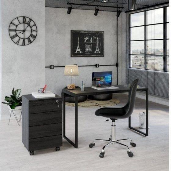 Imagem de Conjunto Home Office Industrial 2 Peças com 1 Escrivaninha 120cm e 1 Gaveteiro 4 Gavetas Kuadra