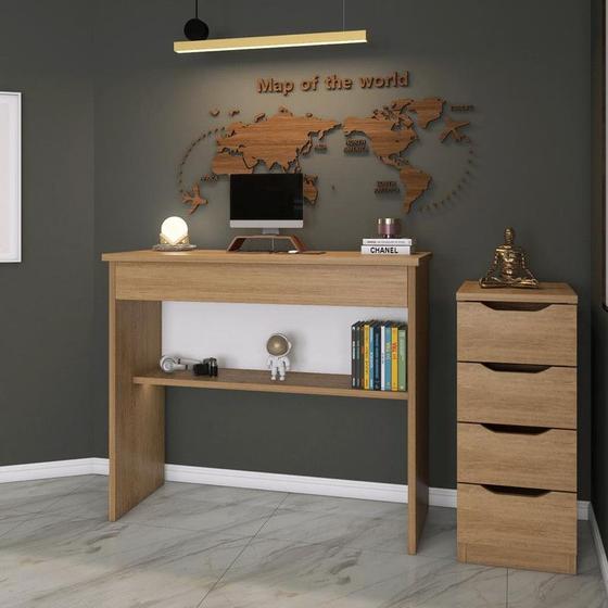 Imagem de Conjunto Home Office Mesa E Gaveteiro com 4 Gavetas - Mel