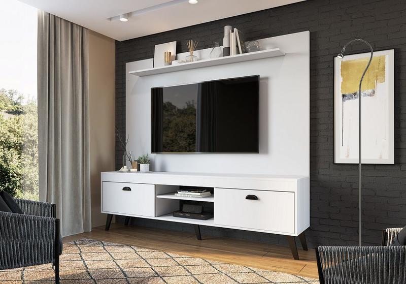 Conjunto Home Theater Rack e Painel Setubal Branco Art In Moveis Art