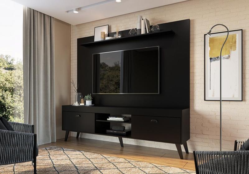 Conjunto Home Theater Rack e Painel Setubal Preto Art In Moveis Art