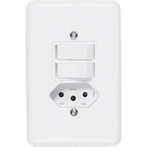 Imagem de Conjunto Ilumi 4X2 Branco Com Placa(2Simples+Tomada 10A) 20210