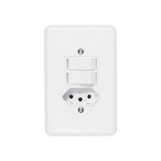 Imagem de Conjunto Ilumi 4X2 Branco Com Placa(2Simples+Tomada 10A) 20210