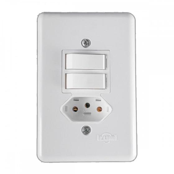 Imagem de Conjunto Ilumi Stylus Branco Com Placa 2 Simples + Tomada 2P+T. 20A. - 20211