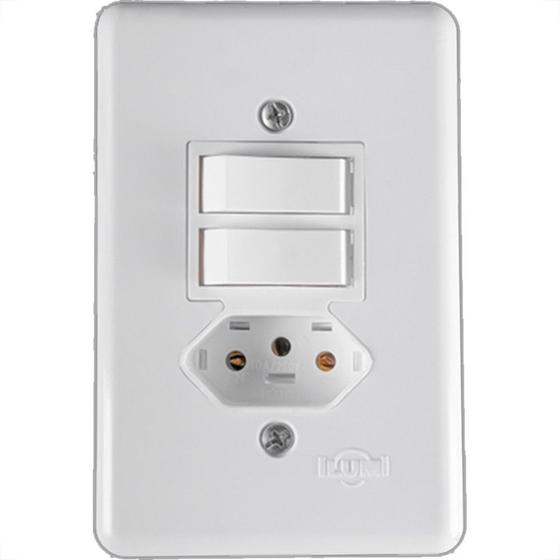 Imagem de Conjunto Ilumi Stylus Branco Com Placa 2 Simples + Tomada 2P+T. 20A. - 20211